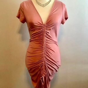 Ruched Front Mini Dress Angled Front Hem Large